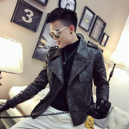 Fashion Trend Men's Leather Clothing Casual Slim Handsome Men's Motorcycle Clothing