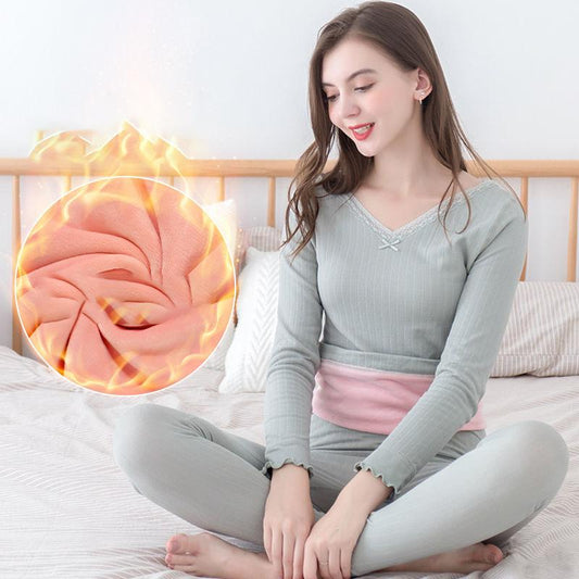 Thermal Underwear Thickening Plus Velvet Suit Ladies Beauty Lace Autumn Clothes Long Trousers Tight Bottoming Cotton Sweater Winter