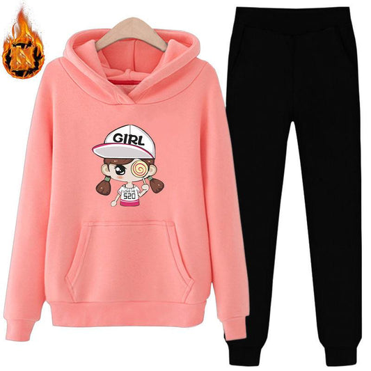 3D Printed Two-piece Casual Plus Fleece Hooded Long-sleeved Hoodie Women's Loose Casual Two-piece Suit Comfortable and Breathable