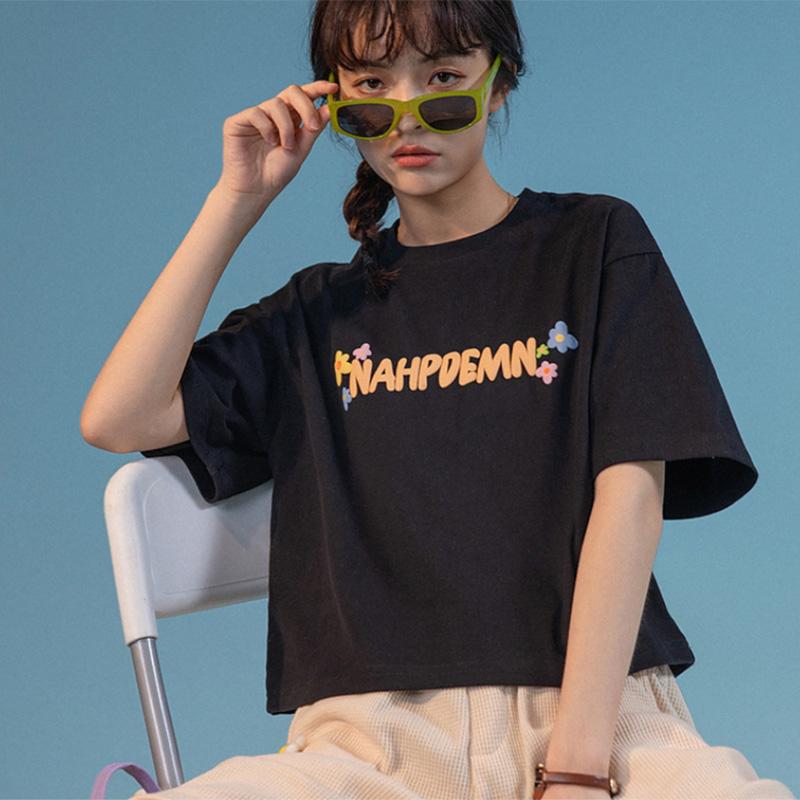 100% Cotton Short Print Short-sleeved T-shirt Women's Design Sense Summer Loose All-match Top Ins Tide