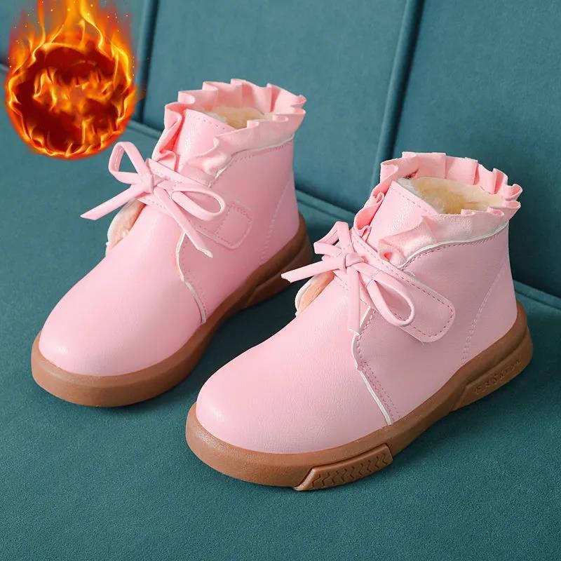 Girls Martin Boots Autumn Winter Girls' Boots Low-top Ankle Boots and Velvet Cotton Shoes To Keep Warm