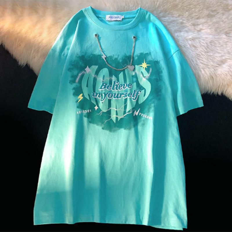 Necklace Short-sleeved Women's Trendy Design Sense Niche Students Korean Version of The Loose T-shirt Women's Ins Wind Salt Top