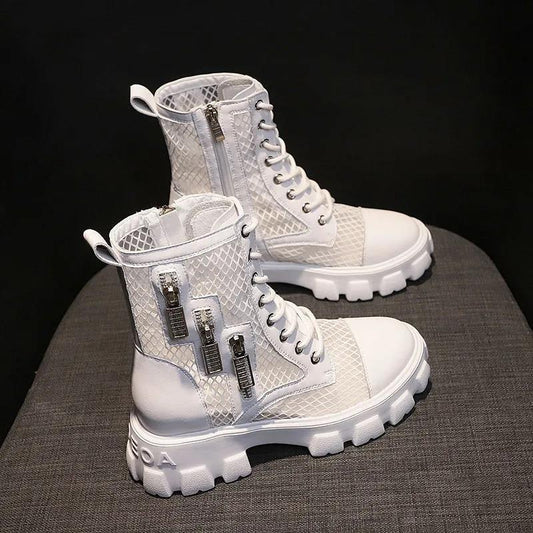 Summer Thin Women's Martin Boots Hollow Breathable Net Boots Women's Shoes with Skirt