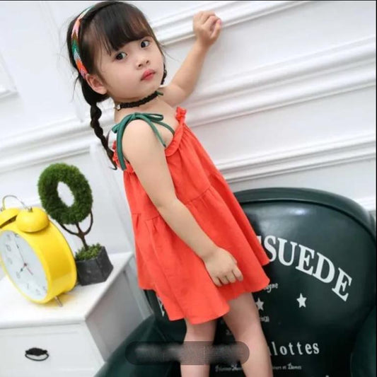 Children Dress Girls Summer Thin Sling Dress Plaid Sleeveless Solid Color Princess Dress A-line Ruffle Dress