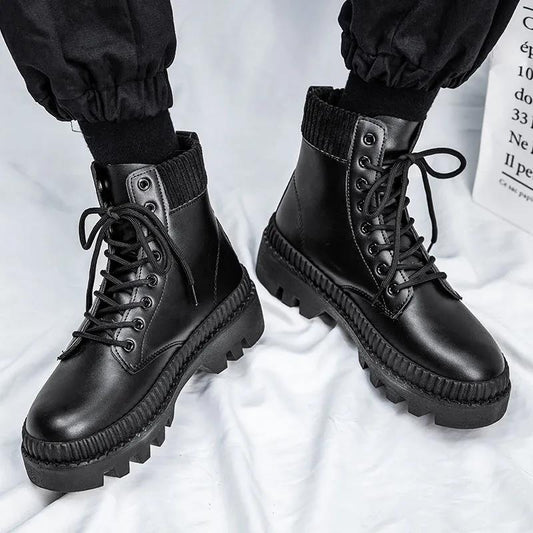 Men's High Top British Martin Boots Korean Trend All-match Increase Cowboy Boots High-top Black Men's Boots