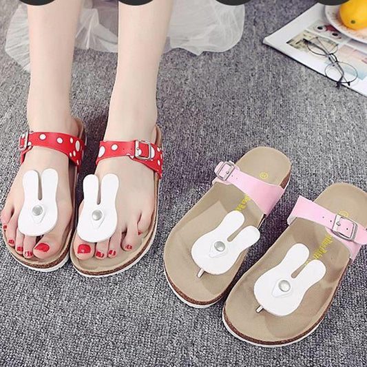 Slippers Women's Summer Cartoon Cork Slippers Personality Non-slip Korean Cute Bunny Beach Shoes Flip Flops