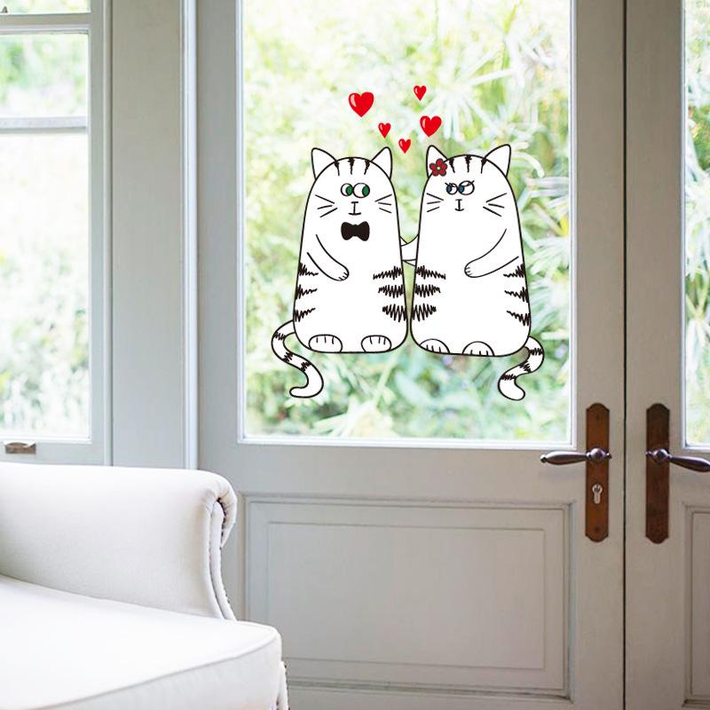 Love cats heart stickers cabinet door bedside refrigerator kitchen decoration wall stickers