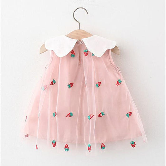 Children Dress Summer Turn-down Neck Kids Clothing Baby Girls Clothing Strawberry Embroidery Sleeveless Dress Fruit Vest Skirt Toddler Girl