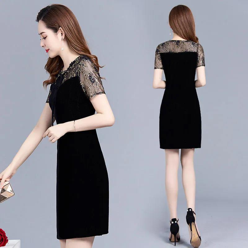 Plus Size Women's Summer Mid Length Lace Panel Slim Fit Hip Dress