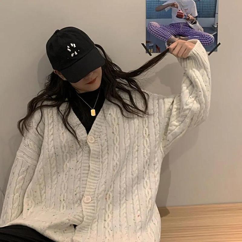 Autumn and Winter Women's Outer Wear Warm Sweater Casual Loose Thick Retro All-match Korean Twist Knitted Cardigan