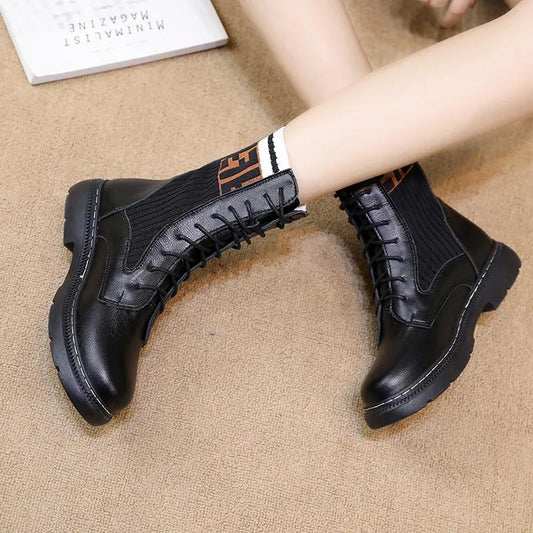 Women's British Style Martin Boots Thick-soled Student Boots Women's Thick Heel Flat Motorcycle Boots