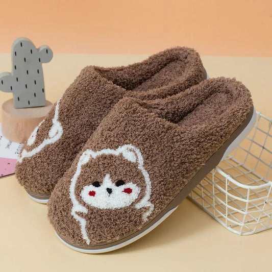 Autumn and Winter Cotton Slippers for Men and Women Cute Indoor Embroidered Non-slip Warm Couple Slippers