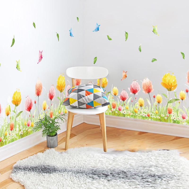 Dreamy pansy warm living room bedroom leaves butterfly wall stickers removable waterproof wallpaper