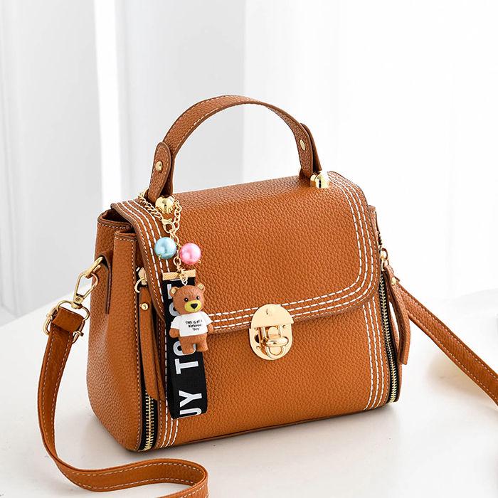 Women's Top-handle Bag Tote Bag Euramerican Style Crossbody Zipper Shoulder Bags with Bear Pendant