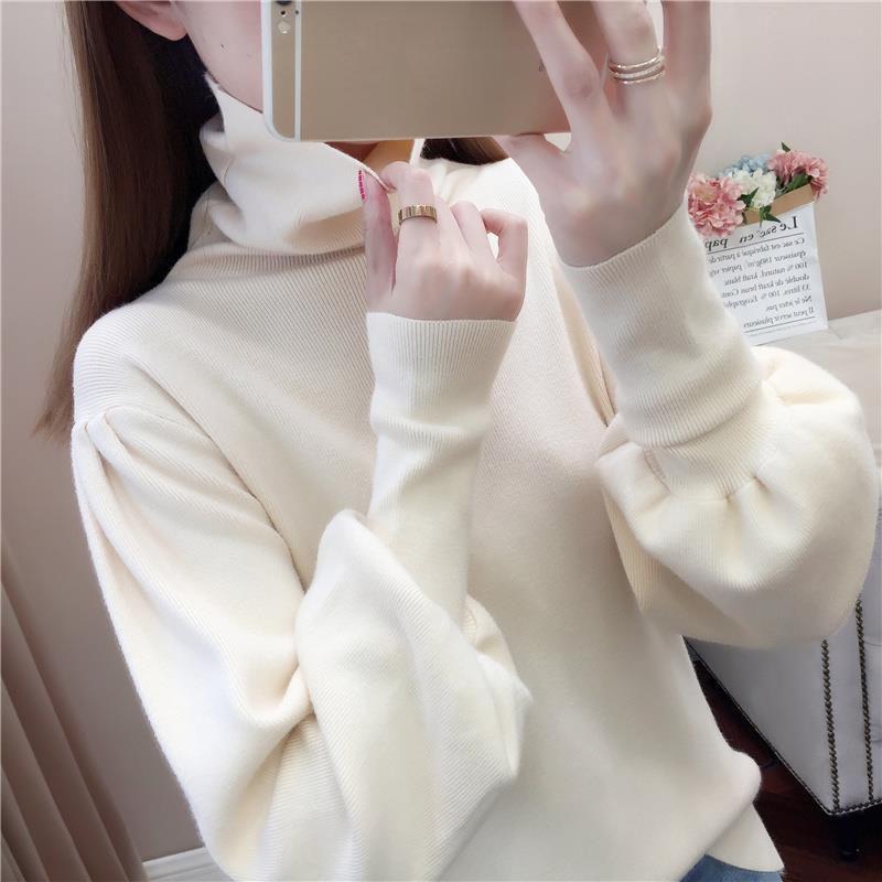 Autumn and Winter Turtleneck Sweater Lantern Sleeve Knit Top Loose Fashion Young Women Sweater