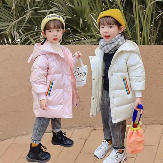 Girls' Down Jacket Mid-length Windproof and Warm Thick Winter Jacket