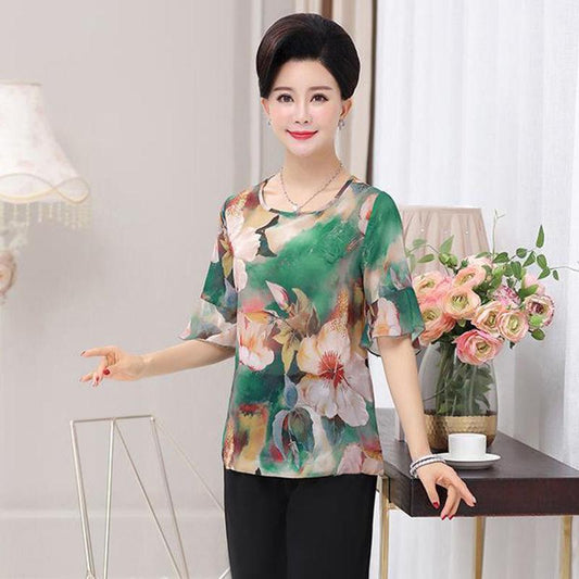 Imitated Ice Silk Breathable Top Short-sleeved T-shirt Women's Loose Printed Bottoming Shirt Women's Casual Loose T-shirt