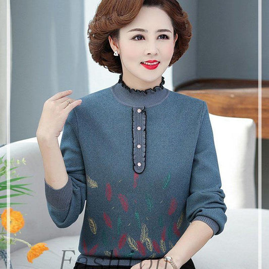 Autumn and Winter Thickened Velvet Sweater Knitted Long-sleeved Bottoming Shirt Middle-aged Pullover Casual Sweater