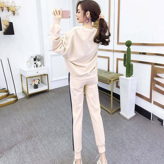 Sports Suit Women Loose Plus Velvet Thickened Long-sleeved Running Casual Two-piece Suit Warm and Breathable Comfort