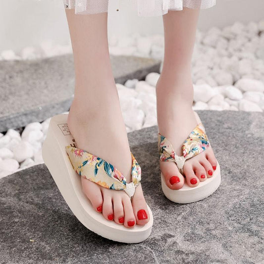 High-heeled Platform Flip-flops Women Summer Korean Version Non-slip Slope Heel Beach Shoes Wear Women's Sandals Slippers