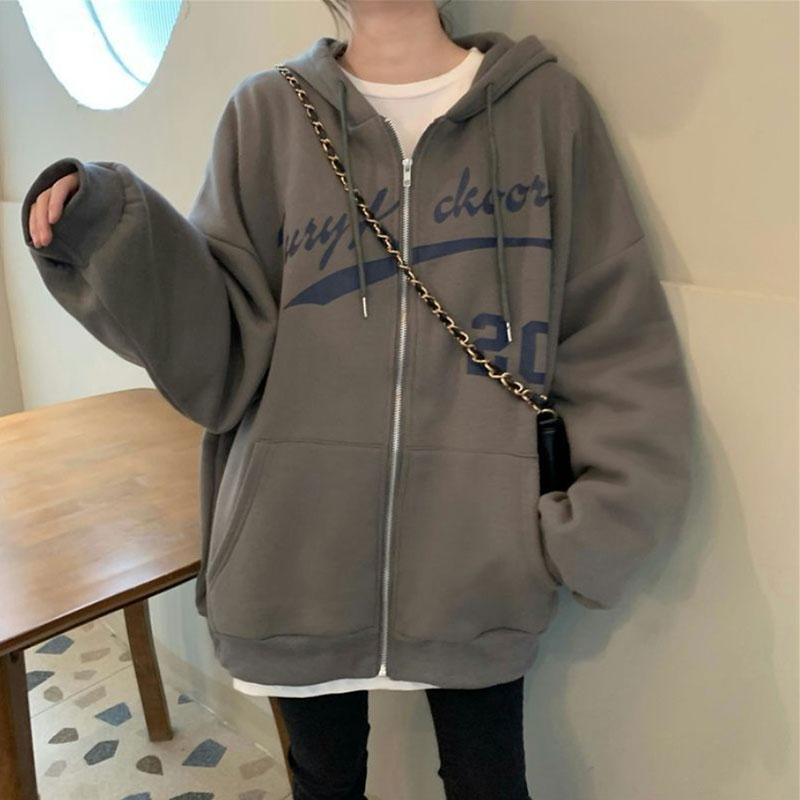 Fleece Thickened Hooded Sweater Women's Winter Loose Lazy Wind Zipper Cardigan Student Jacket Sports Casual Coat