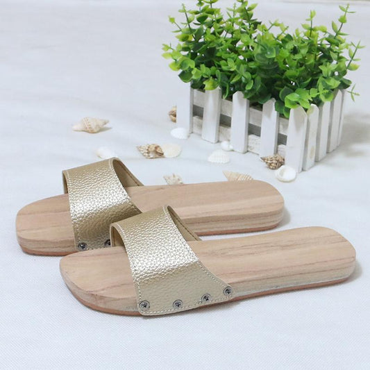Wooden Slippers Women Clogs Men and Women Couple Models Sandals Bottom Indoor Bathroom Wooden Shoes