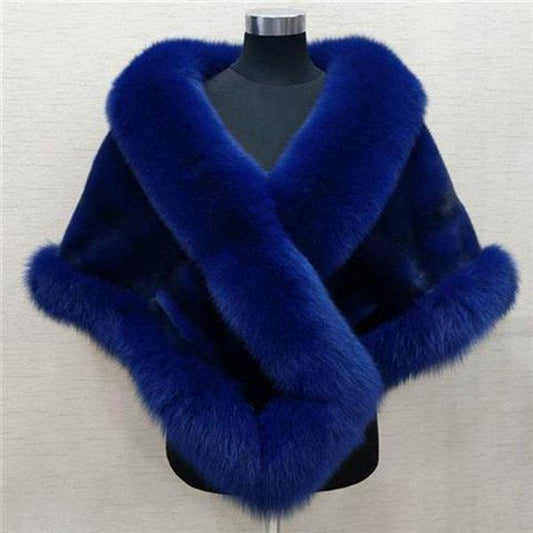Faux Fur Shawl Women Imitation Fox Fur Dress Capes Thick Warm Short Furry Jacket Autumn Winter