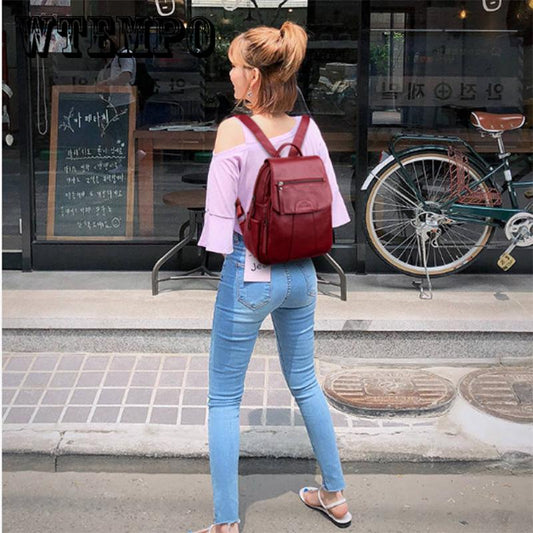 Fashion Leather Women Backpack Women Schoolbags Simple Knapsack Female Travel Bag