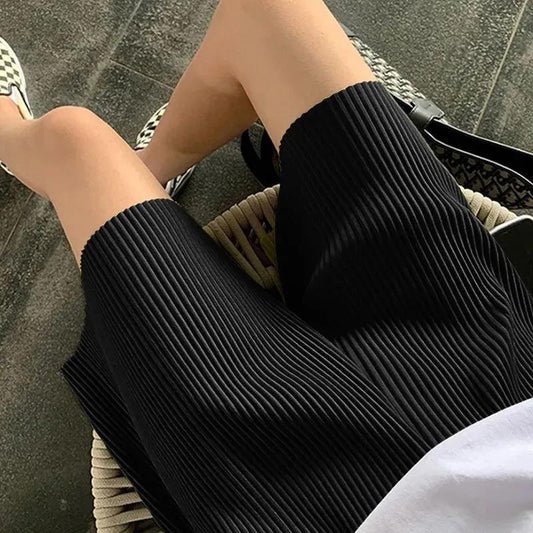 High Waist Large Size Pleated Wide-leg Shorts Solid Color All-match Women's Casual Sports Shorts Vertical Sense Shorts Women's Elastic Waist