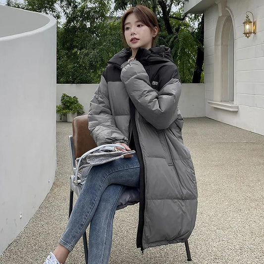 Couple Style Down Jacket Women Mid-length Korean Loose White Duck Down Color Matching Jacket