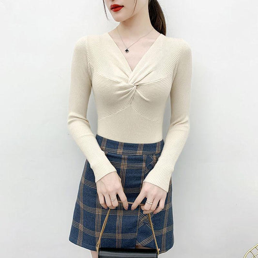 Spring and Autumn Knitted Sweaters Long-sleeved Tops Slim Bottoming Shirts Were Thin and Versatile Women's Bottoming Shirts