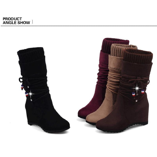 Bohemian Women's Snow Boots Increase Wedges Boots Plus Velvet Calf-high Boots Winter Elastic High Boots
