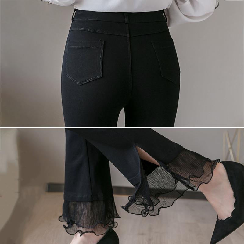 WTEMPO Lace Ruffle Summer Women Casual Ladies Flare Long Pants Bell Bottoms Large Size S-XXXL Trousers