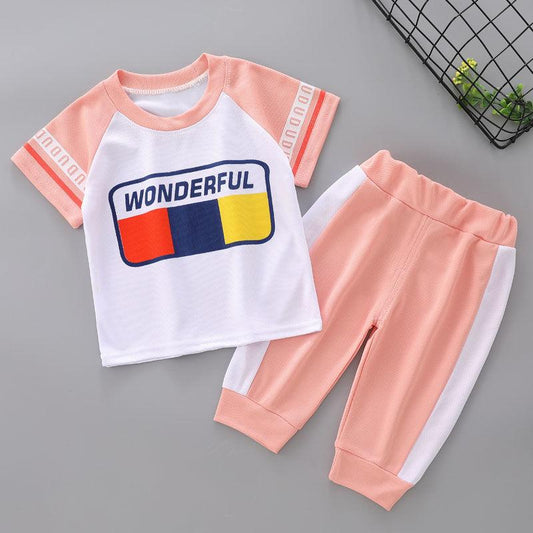 Children's Short-sleeved Suit Boys and Girls Summer Suits Baby Casual Two-piece Suits Children's Cropped Trousers