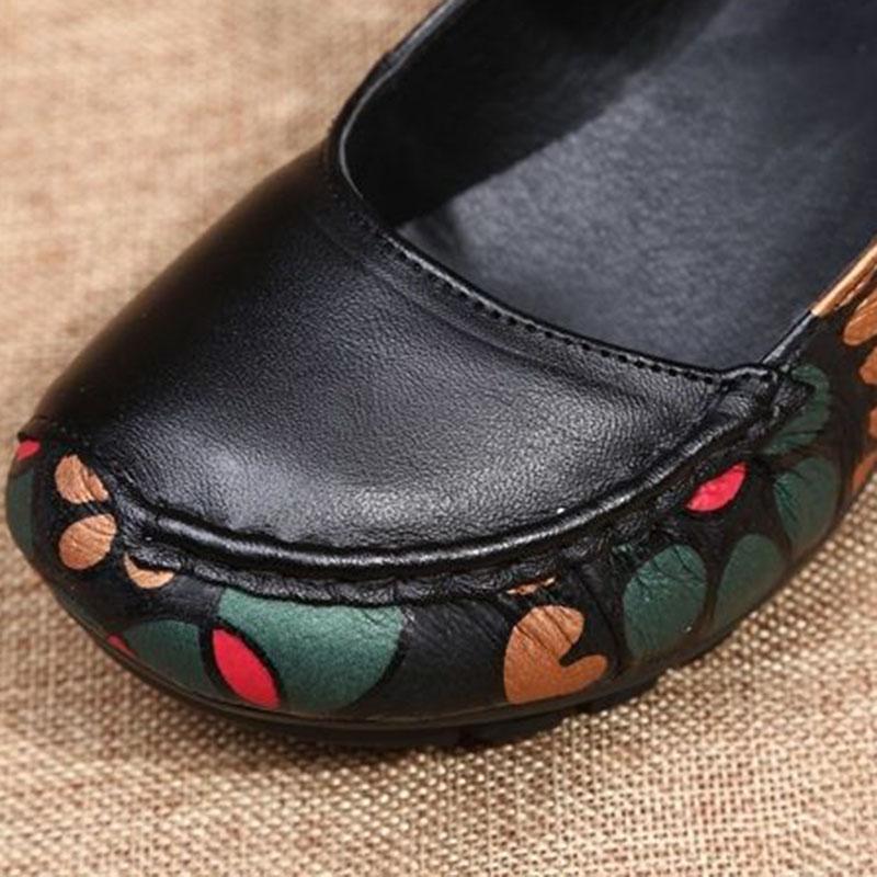 Ethnic Style Mid-heel Women's Single Shoes Casual Thick Heel Soft Sole Four Seasons Leather Shoes