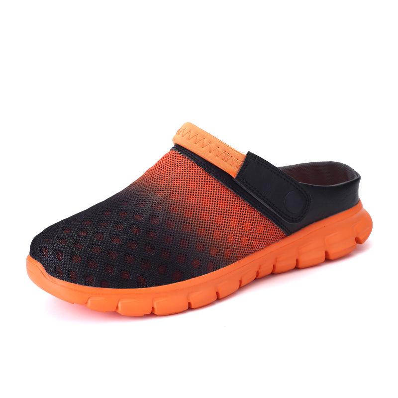 Summer Couple Mesh Sandals Casual Hollow Breathable Men's and Women's Beach Shoes Large Size Solid Color Half-slip Sandals