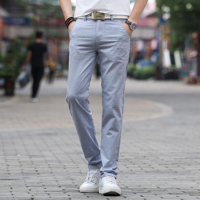 Summer Ice Silk Men's Casual Pants Trend Slim Straight Loose Business Ultra-thin Pants