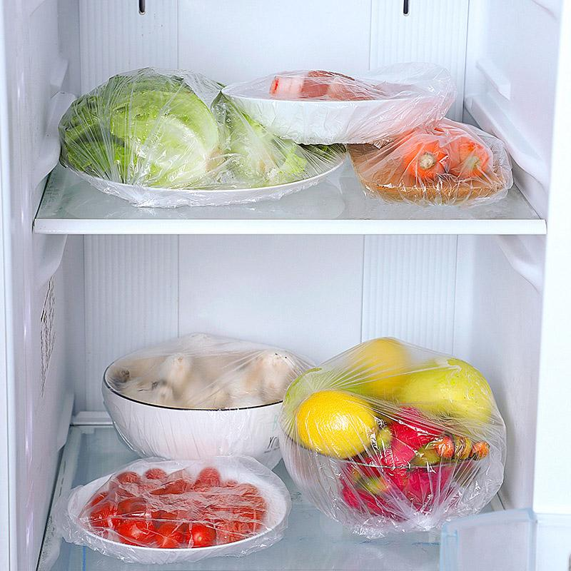100pcs Disposable Food Cover Plastic Wrap Elastic Food Lids Storage Kitchen Fresh Keeping Saver Bag For Fruit Bowls Cups Caps