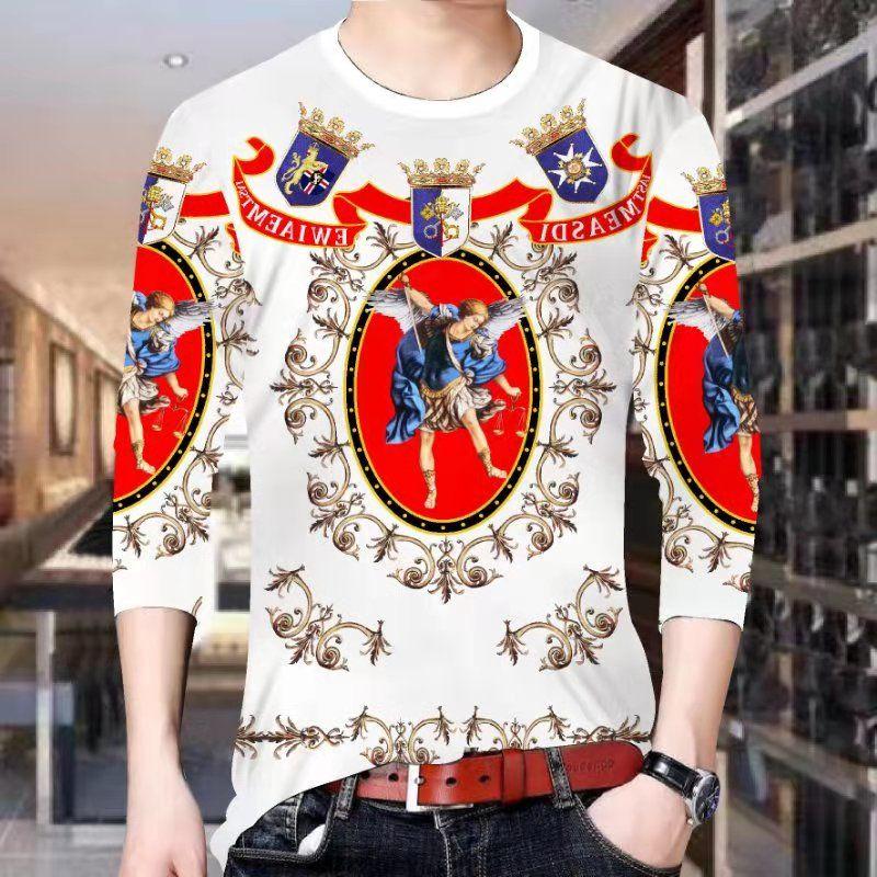 Men's Long Sleeve T-Shirt Men's 3D Printing Round Neck T-Shirt Men's Tops Spring Men's