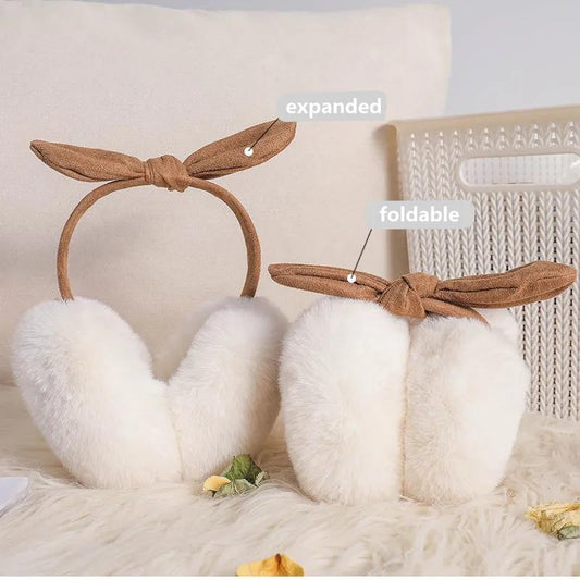 Women's Winter Earmuffs Suede Bowknot Cute Foldable Warm Earmuffs Ear Cover Cartoon Head Band Cycling Warm Plush Ear Pad Ear Protection
