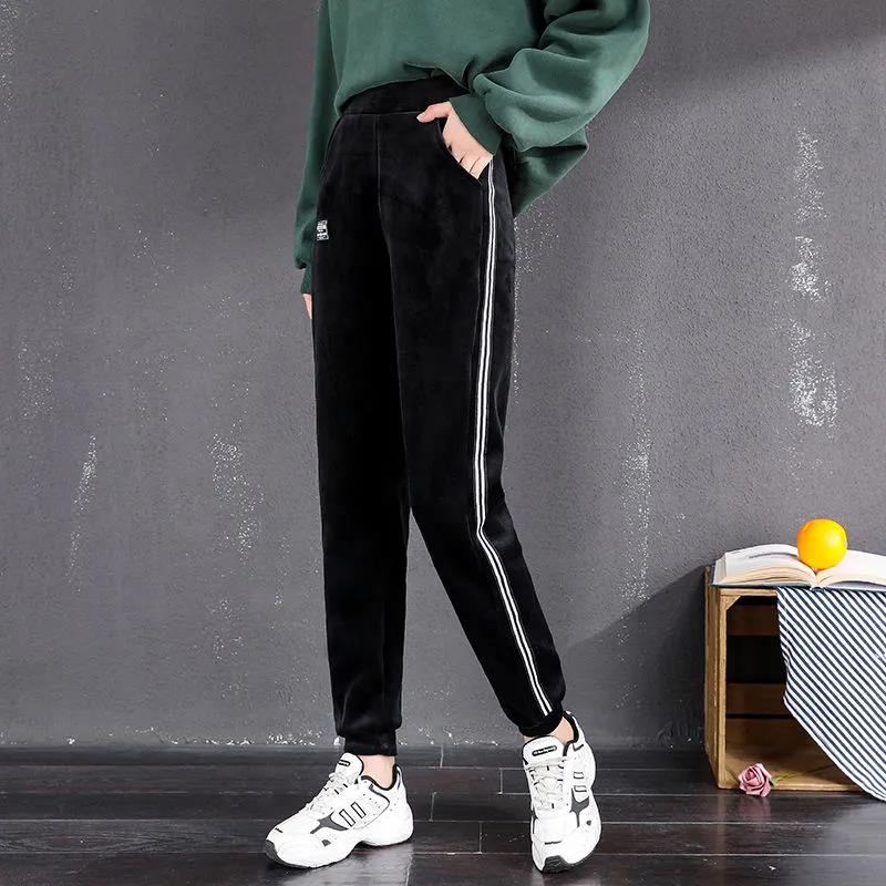 Plus Velvet Thick Gold Velvet Sports Pants Women's Autumn and Winter Warm Harem Pants Loose Casual Pants Guard Pants Long Pants