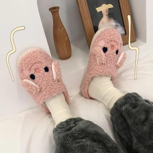 Women Unisex Winter Home Slippers Leather Waterproof Non Slip Slippers Plush Warm Indoor