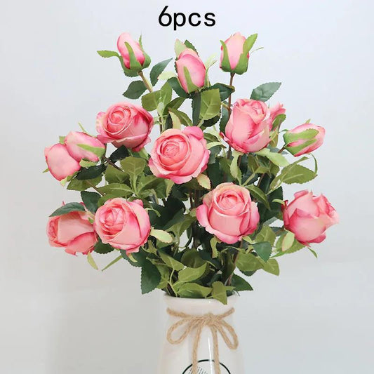 Artificial Rose Plastic Artificial Flower Home Living Room Retro Bouquet Set Bulgarian Rose Flower Arrangement Decoration