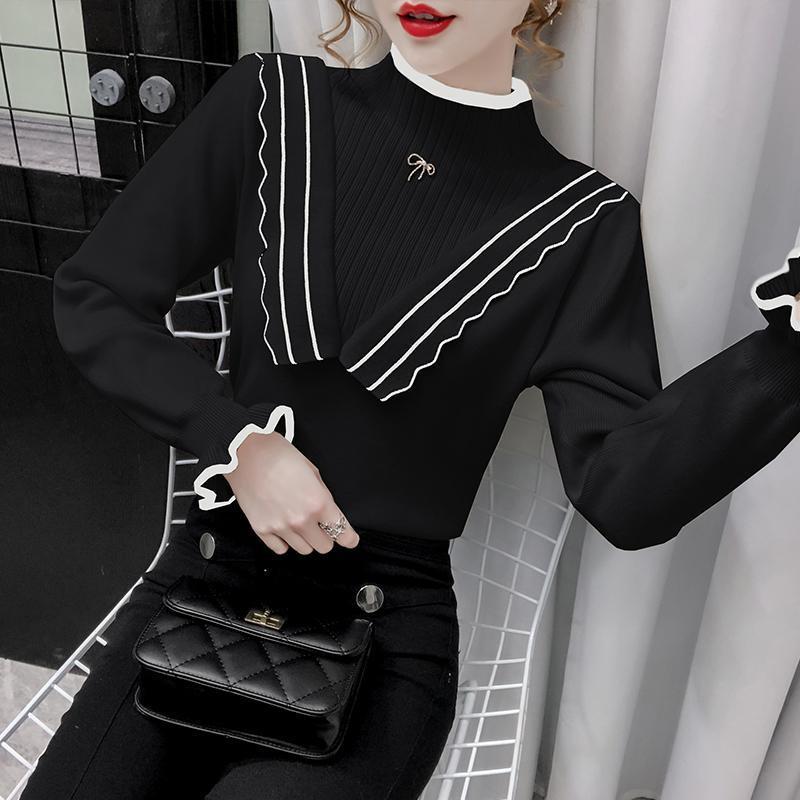 Autumn Winter Women Fashion Sweater Casual Knitting Sweater Half Turtleneck Pullovers Slim-fit Casual Long Sleeve Sweater