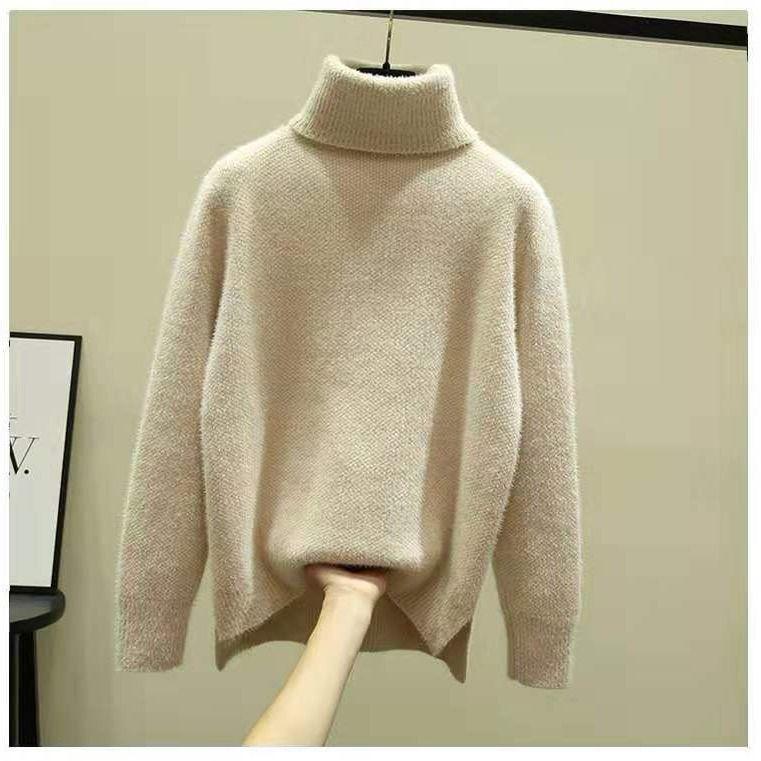 Pofulove cashmere cashmere mink cashmere loose turtleneck fashion solid color sweate pullover