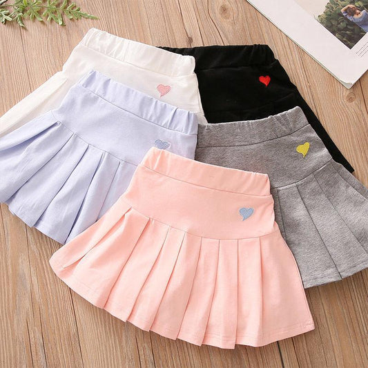 Autumn Spring Summer Casual 3 4-8 10 12 Years Kids School Solid Color Training Dance Skirt with Shorts Pleated Skirt for Baby Girl