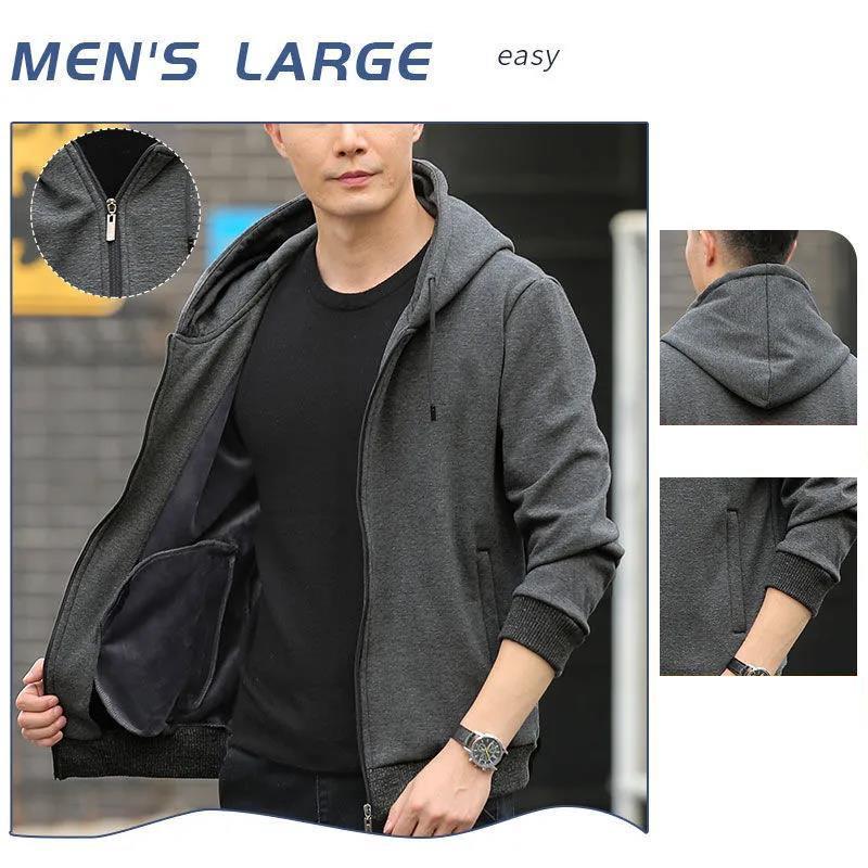 Plush Thick Hooded Sweater Men's Loose Long-sleeved Shirt Plus Fat Plus Size Casual Cardigan Jacket