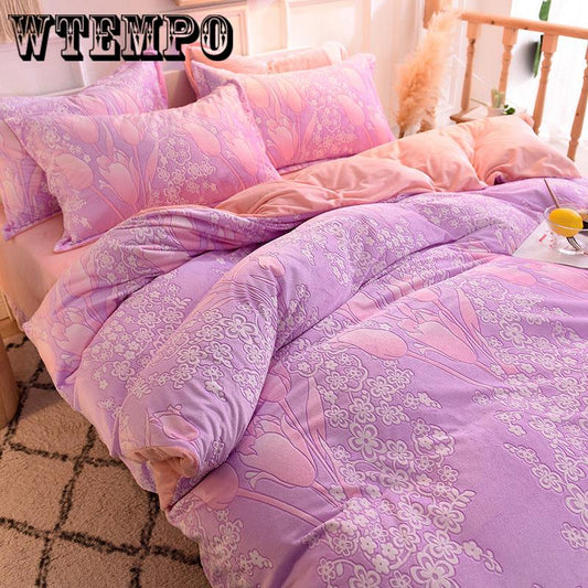 Four-piece Carved Velvet Quilt Cover Crystal Duvet Cover Warmth Double-sided Magic Queen/king Size Bedspread