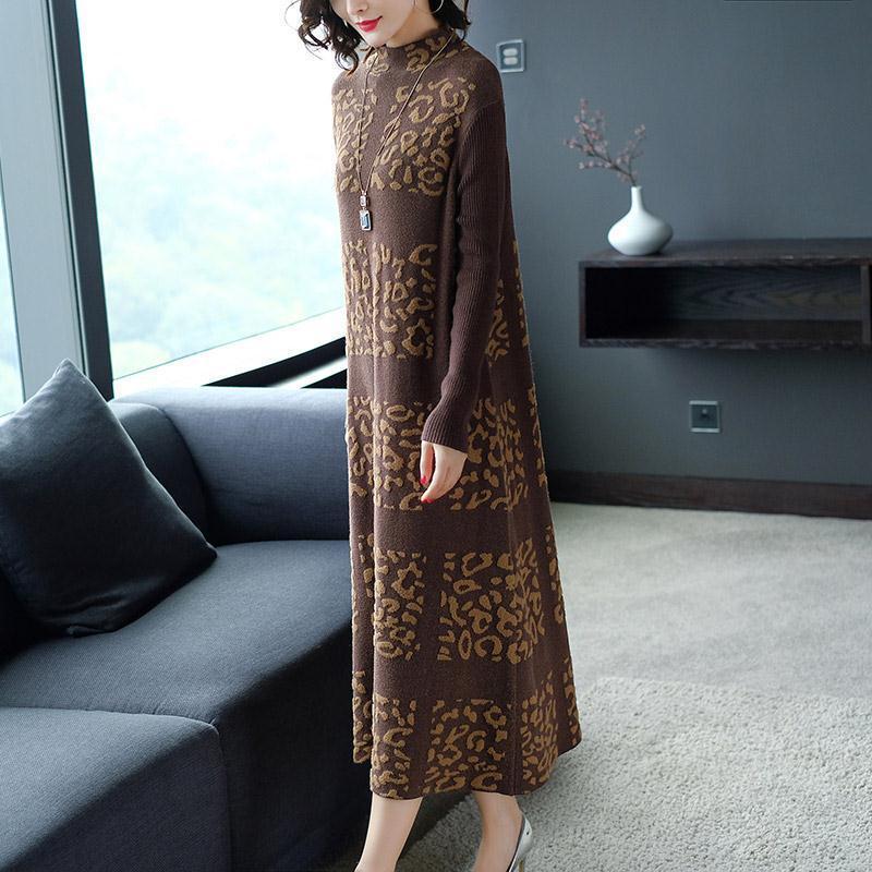 Autumn and Winter Middle-aged and Elderly Thick Dress Long-sleeved Elegant Mother Slim Long Base Skirt