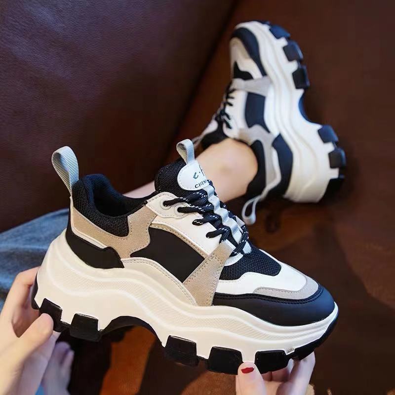 Women's Chunky Sneakers Thick Bottom Platform Vulcanize Shoes Fashion Breathable Casual Running Shoe